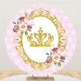 Lofaris Circle Golden Crown Pink Theme Happy Birthday Backdrop